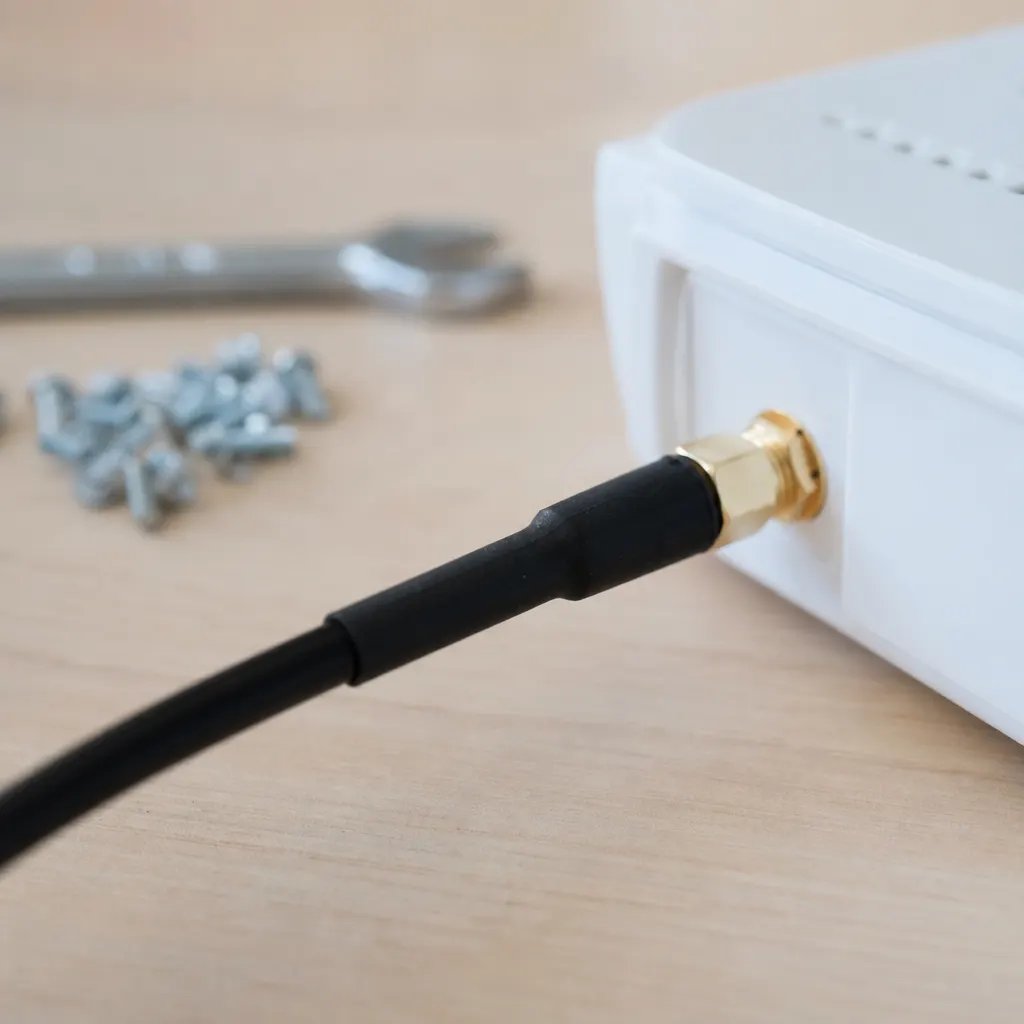 Närbild på baksidan av en vit ZTE MF297D 4G-router där två TS-9-antennuttag syns under gummipluggar märkta Ext. ant.