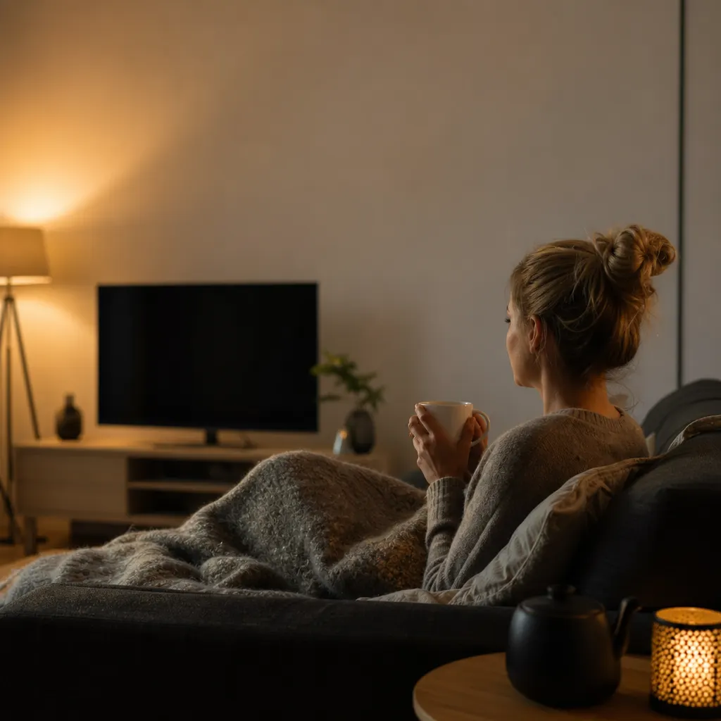 Vardagsrum med 4K-TV som streamar Netflix, en 5G-router står vid fönstret